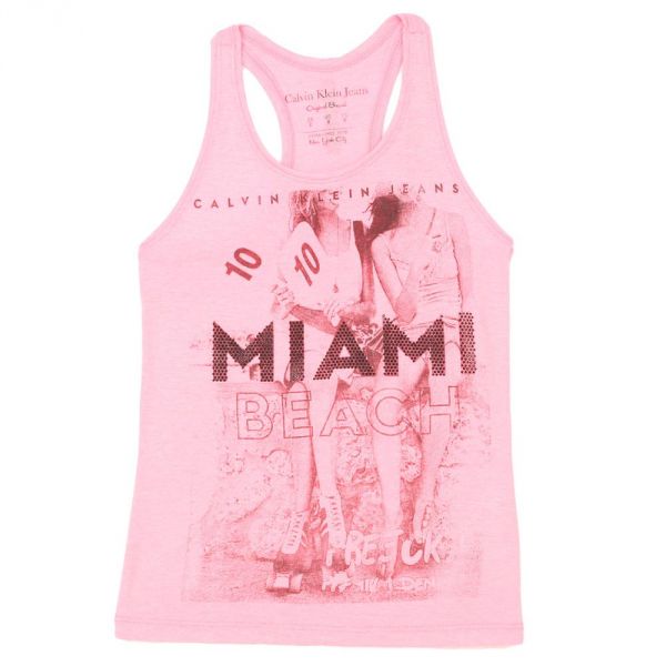 Blusa Calvin Klein Jeans Infantil Miami Beach Rosa Fluor
